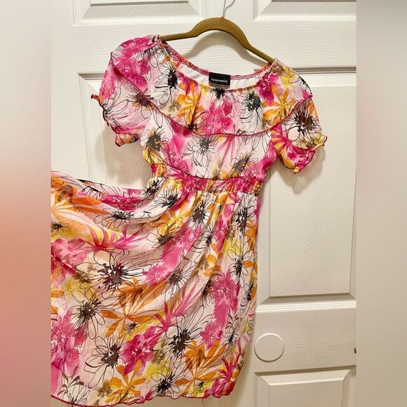 Vintage Girls Short Sleeve Dress Size 14/16 Made in USA Spring Pink Floral - Picture 1 of 11